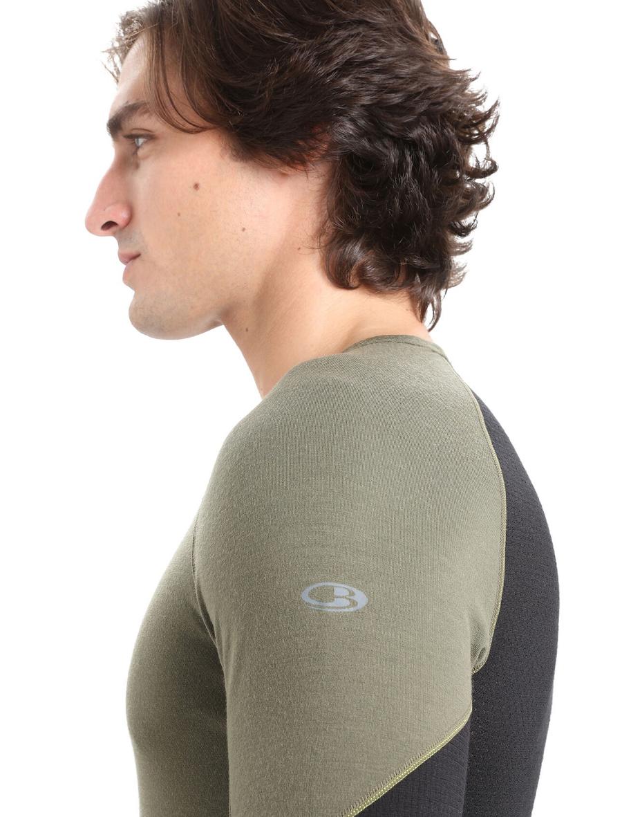 Icebreaker BodyfitZone™ Merino 260 Zone Long Sleeve Crewe Thermal Top Férfi Base Layers Olivazöld Fekete | HU 1380FDNM